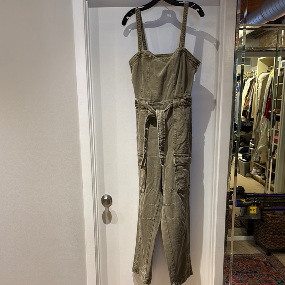 Free People Khaki Green Jumpsuit with Belted Waist